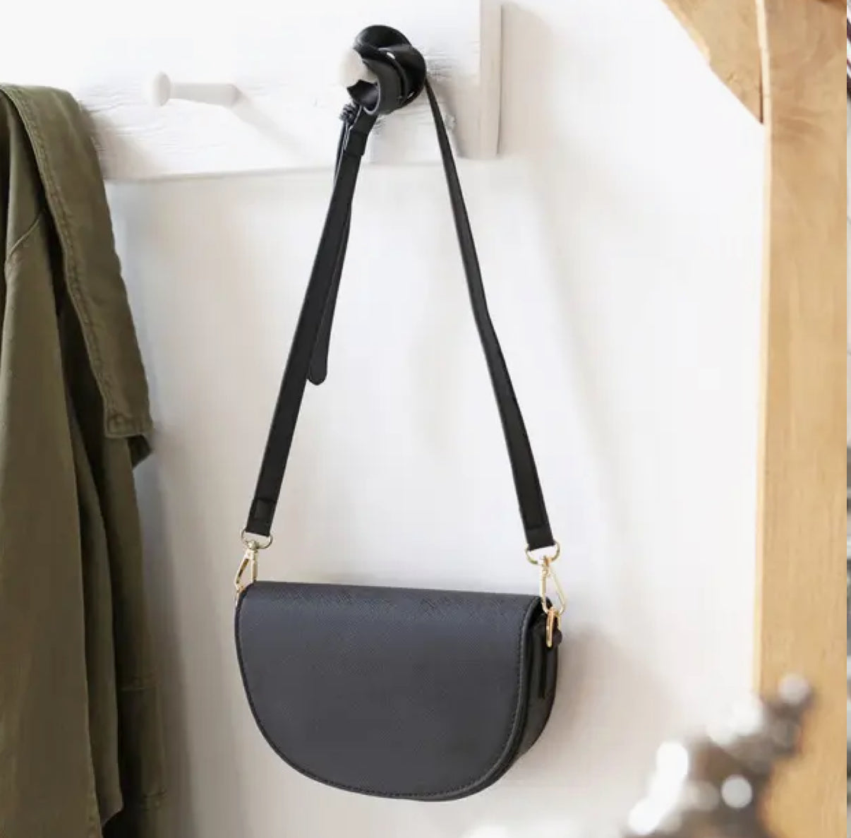 Vegan Leather Half Moon Crossbody Bag in Black