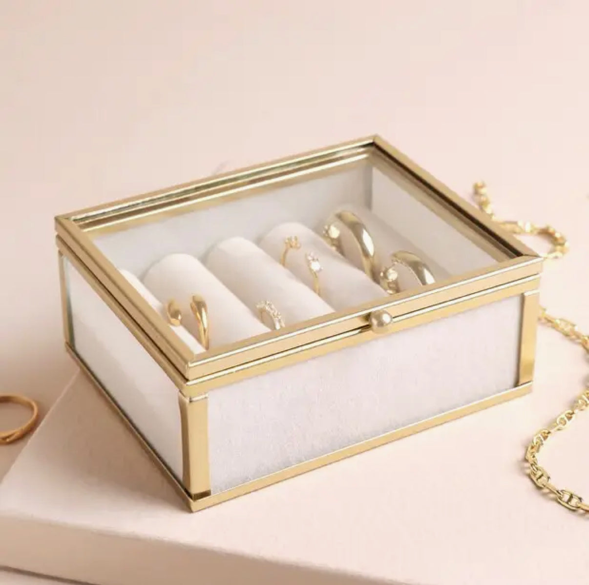 Mini Glass Jewellery Box in Gold