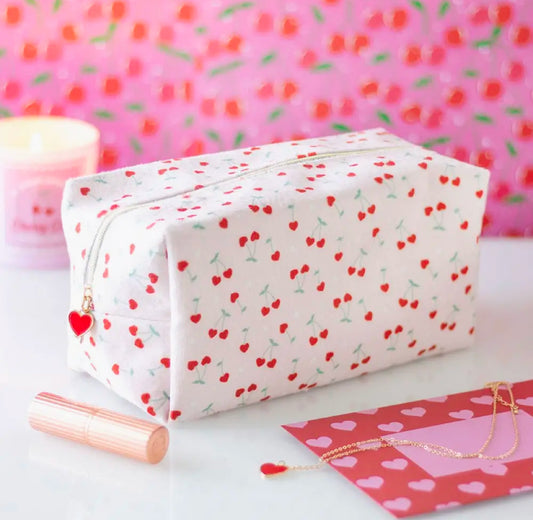 Cherry Heart Makeup Bag