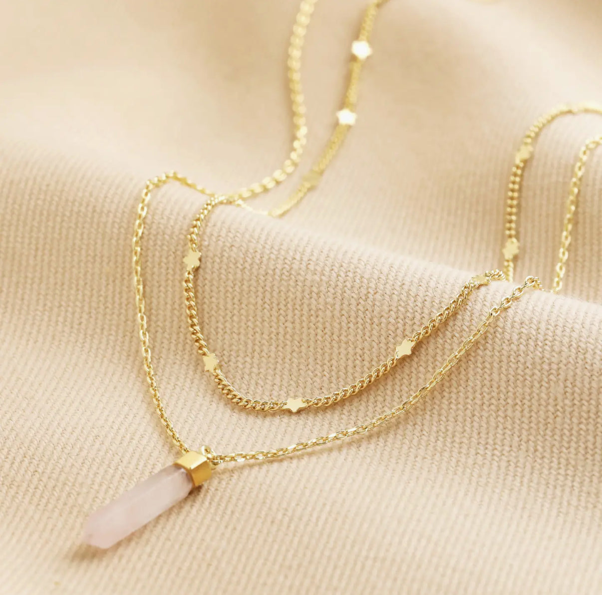 Healing Crystal Necklace Double Chain Rose Quartz