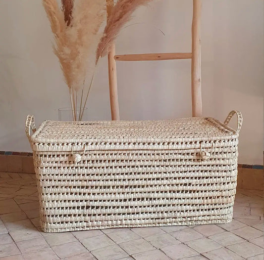 Wicker Palm Leaf Storage Chest