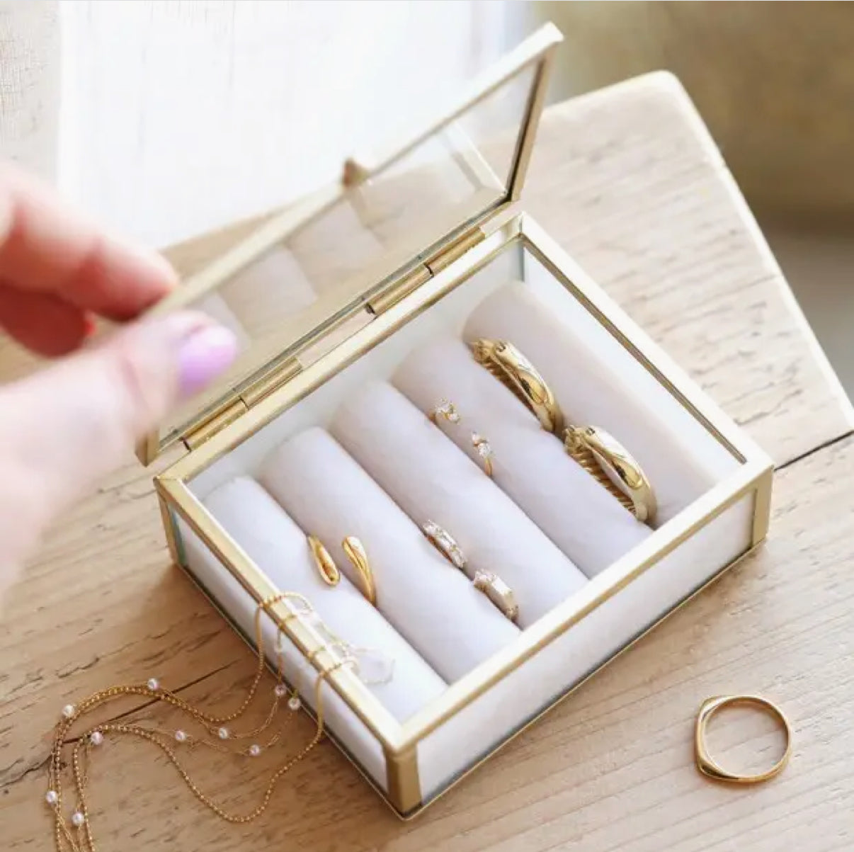 Mini Glass Jewellery Box in Gold