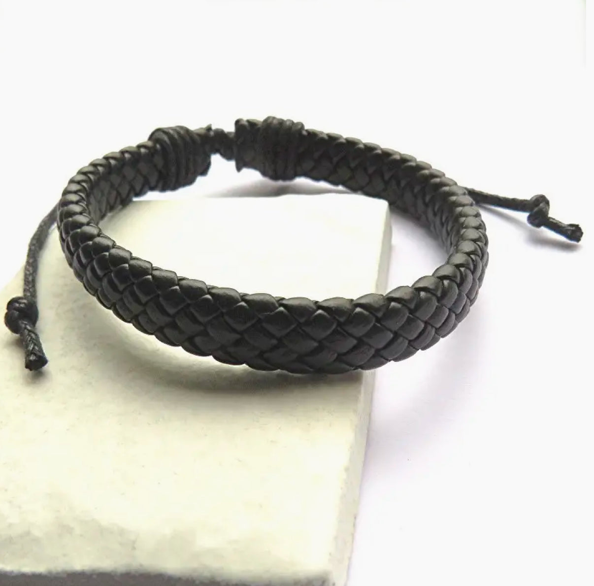 Men’s Black Leather Weave Bracelet